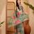 Green linen floral printed casual saree with blouse piece