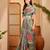 Green linen floral printed casual saree with blouse piece