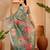 Green linen floral printed casual saree with blouse piece