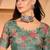 Green linen floral printed casual saree with blouse piece