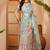 Sky blue linen geometric printed casual saree with blouse piece