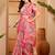 Pink linen floral printed casual saree with blouse piece