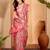 Pink linen floral printed casual saree with blouse piece