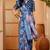 Navy blue linen floral printed casual saree with blouse piece