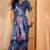 Navy blue linen floral printed casual saree with blouse piece