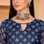 Navy blue linen floral printed casual saree with blouse piece