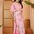 Pink linen floral printed casual saree with blouse piece
