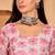 Pink linen floral printed casual saree with blouse piece