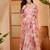 Pink linen floral printed casual saree with blouse piece