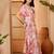 Pink linen floral printed casual saree with blouse piece