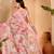 Pink linen floral printed casual saree with blouse piece