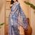 Blue linen floral printed casual saree with blouse piece