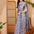 Blue linen floral printed casual saree with blouse piece