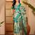 Green linen floral printed casual saree with blouse piece
