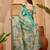 Green linen floral printed casual saree with blouse piece