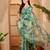 Green linen floral printed casual saree with blouse piece