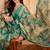 Green linen floral printed casual saree with blouse piece