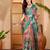 Teal linen floral printed casual saree with blouse piece