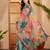 Teal linen floral printed casual saree with blouse piece