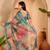 Teal linen floral printed casual saree with blouse piece