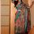 Teal linen floral printed casual saree with blouse piece