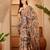 Brown linen geometric printed casual saree with blouse piece