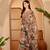 Brown linen geometric printed casual saree with blouse piece