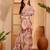 Pink linen floral printed casual saree with blouse piece