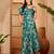 Royal blue linen geometric printed casual saree with blouse piece