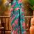 Blue linen floral printed casual saree with blouse piece