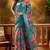 Blue linen floral printed casual saree with blouse piece