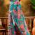 Blue linen floral printed casual saree with blouse piece