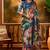 Blue linen floral printed casual saree with blouse piece