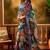 Blue linen floral printed casual saree with blouse piece