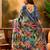 Blue linen floral printed casual saree with blouse piece