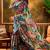 Blue linen floral printed casual saree with blouse piece