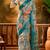 Teal linen floral printed casual saree with blouse piece