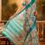Teal linen floral printed casual saree with blouse piece