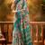 Teal linen floral printed casual saree with blouse piece