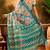 Teal linen floral printed casual saree with blouse piece