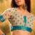 Teal linen floral printed casual saree with blouse piece