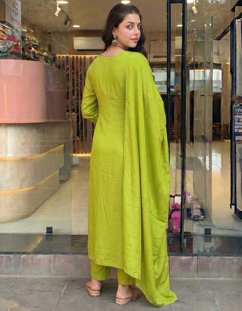 Embroidered Chinon Straight Kurta, Pant and Dupatta Set
