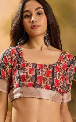 Multicolor linen floral printed casual saree with blouse piece 5