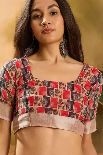 Multicolor linen floral printed casual saree with blouse piece