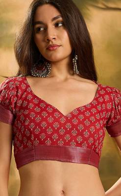 Maroon linen floral printed casual saree with blouse piece 5