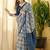 Blue linen floral printed casual saree with blouse piece