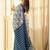 Blue linen floral printed casual saree with blouse piece