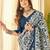 Blue linen floral printed casual saree with blouse piece