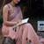 Pink linen floral printed casual saree with blouse piece