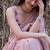 Pink linen floral printed casual saree with blouse piece